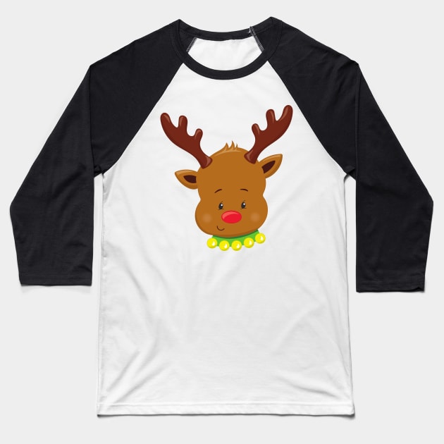 Christmas Reindeer, Red Nose, Antlers, New Year Baseball T-Shirt by Jelena Dunčević